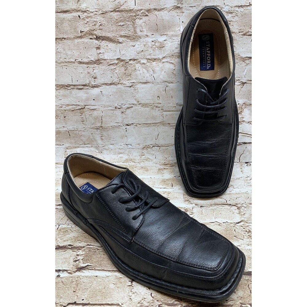 Stafford Essentials Mens Derby Style Lace Up Dress Shoes Nash Black Size 10 M/D